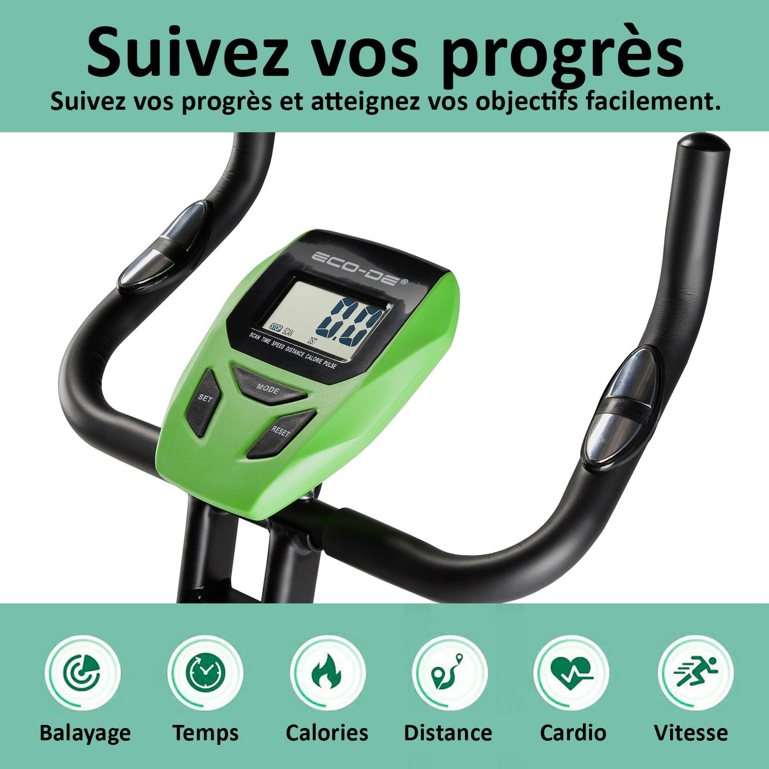 ® Vélo d'appartement pliable, 8 niveaux de résistance magnétique réglable, Vélo Stationnaire droit et incliné, Vélo d'exercice, Vélo Intérieur, Capteur Fréquence Cardiaque, siège Réglable, LCD X Top