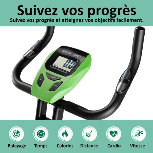 ® Vélo d'appartement pliable, 8 niveaux de résistance magnétique réglable, Vélo Stationnaire droit et incliné, Vélo d'exercice, Vélo Intérieur, Capteur Fréquence Cardiaque, siège Réglable, LCD X Top