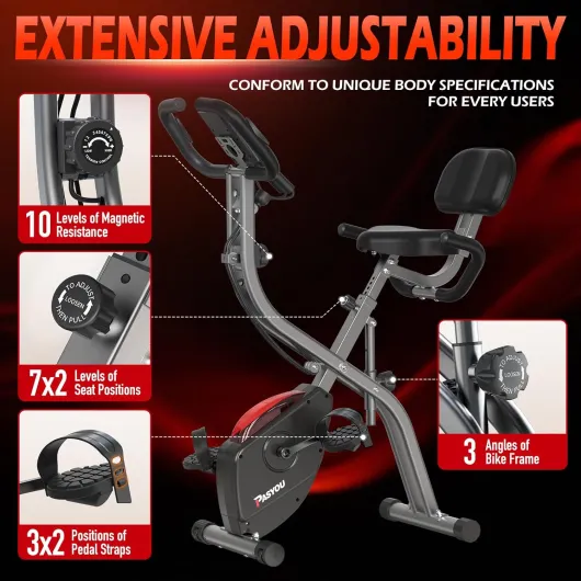 Vélo D’Appartement Pliable X-Bike, Velo d Appartement avec 10 niveaux de Résistance Magnétique, Vélos de Fitness Avec Coussin de Siège Confortable, Vélo d'intérieur Pour la Maison Noir