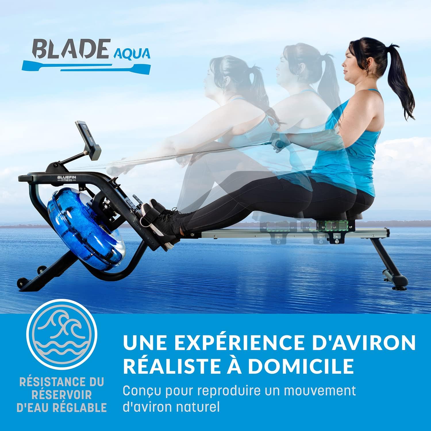 Blade Aqua M-1 Rameur à Eau l - Expérience d'aviron réaliste - Technologie hydroélectrique - Entraînement de Haute intensité - Compatible avec l'application Kinomap