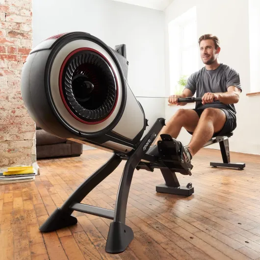 Rameur pour la Maison avec résistance à l'air (8 Niveaux), Disponible avec compatibilité App, Silent et Fluid, Poids de l'utilisateur jusqu'à 150 kg Black/Red + Non compatible avec l'application