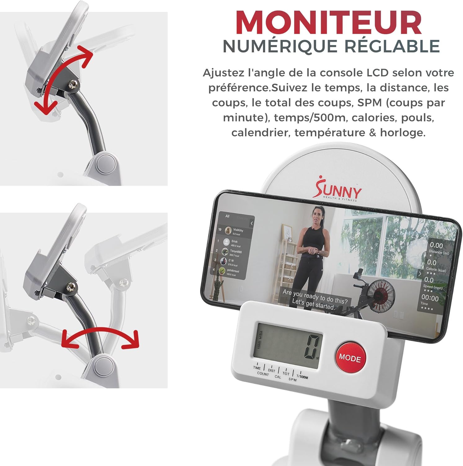 Sunny Health & Fitness Rameur magnétique, rameur Pliable Compact pour la Maison, Super Silencieux et Lisse, Connexion Exclusive à l'application SunnyFit en Option 02 Intelligent
