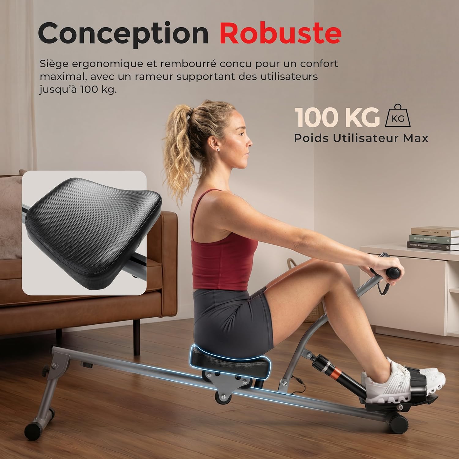 Sunny Health & Fitness Rameur de Fitness Compact avec 12 Niveaux de Résistance, Appareil Réglable pour Entraînement Complet du Corps à la Maison, avec Optionnelle Connexion SunnyFit APP Gratuite Classique