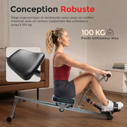 Sunny Health & Fitness Rameur de Fitness Compact avec 12 Niveaux de Résistance, Appareil Réglable pour Entraînement Complet du Corps à la Maison, avec Optionnelle Connexion SunnyFit APP Gratuite Classique
