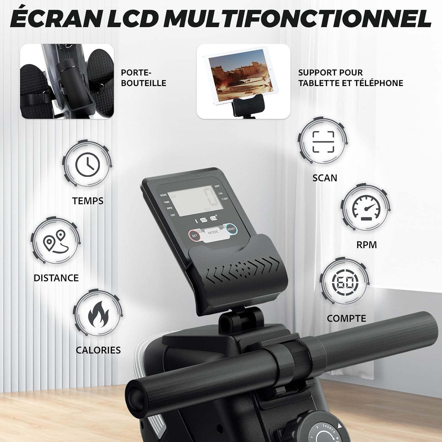 Rameur Musculation, Rameurs Pliable Appartement, Rameur Magnétique 8 Niveaux Résistance, Rowing Machine Silencieux Stable, Rails Solide&Lisse, Rameurs Ecran LCD, Siège Ergonomique, Cardio-Training