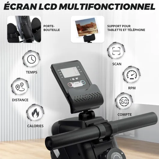 Rameur Musculation, Rameurs Pliable Appartement, Rameur Magnétique 8 Niveaux Résistance, Rowing Machine Silencieux Stable, Rails Solide&Lisse, Rameurs Ecran LCD, Siège Ergonomique, Cardio-Training