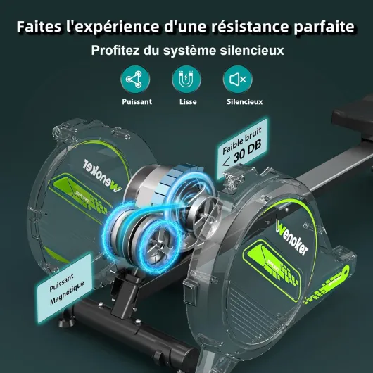 Rameur magnétique Pliable pour la Maison, capacité de Poids de 160 kg, Silencieux et Lisse avec Support de Tablette pour écran LCD et Coussin de siège Confortable Noir