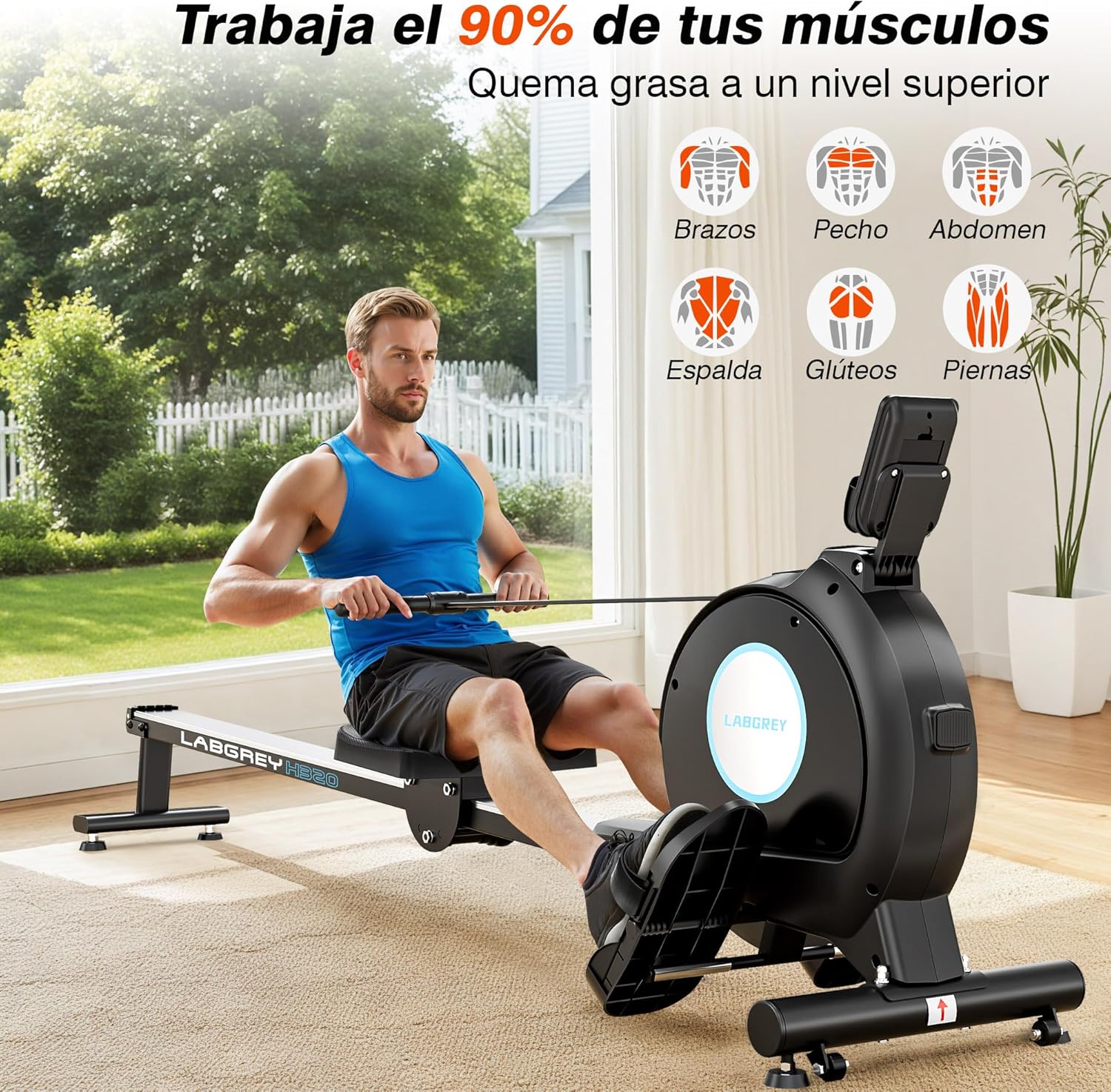 Rameur Magnétique D'appartement, Rameur Bluetooth, Écran LCD, Silencieux, Capacité Maximale 158 kg, Idéal pour l’Entraînement Cardio à Domicile H320-Magnétique [Modèle 2026]