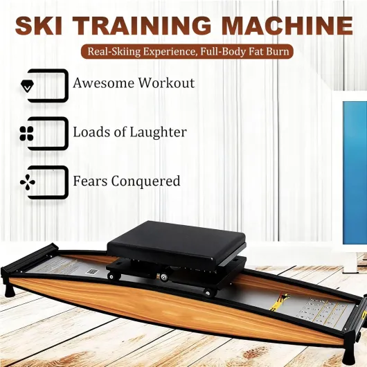 Simulateur Ski pour Entraînement Corps Entier - Équipement de Sport Maison avec Contrôle de Résistance, Entraîneur Jambes & Gainage pour Exercice Ski Indoor, Salle & Maison (Bois de Chêne)