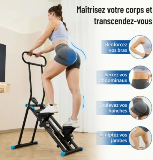 HXD-ERGO Stepper d’Escalier Pliable Fitness 2025, Appareil Cardio Maison Professionnel avec Guidon Réglable, Écran LCD, Machine d’Entraînement Complet du Corps Compacte (Negro-Azul-Ajustable)