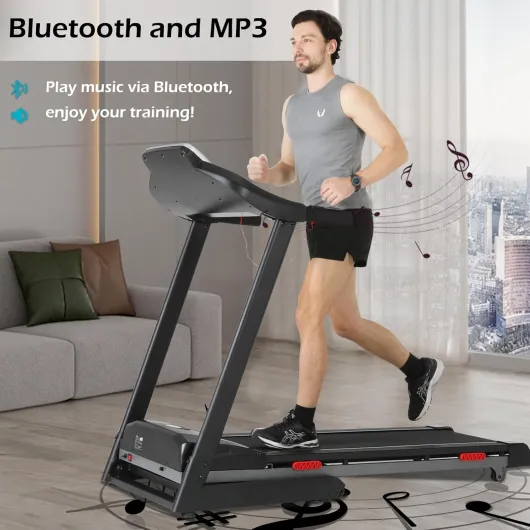 Tapis de Course Inclinable Automatique Pliable, Tapis Course Electrique Motorisé 735W, Tapis de Marche 16KM/H Ecran LCD&12P, Tapis de Sport Fitness Course, Tapis Roulant Bluetooth à Domicile