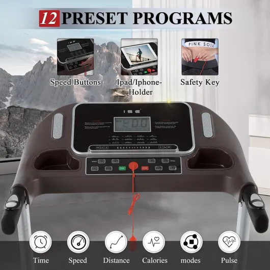 Tapis de Course Pliable Electrique, Tapis de Marche Inclinable Professionnel, Tapis Course Inclinable 14KM/H, Treadmill Motorise 2HP/Écran LCD/12P, Tapis Marche Pliable Maison/Bureau