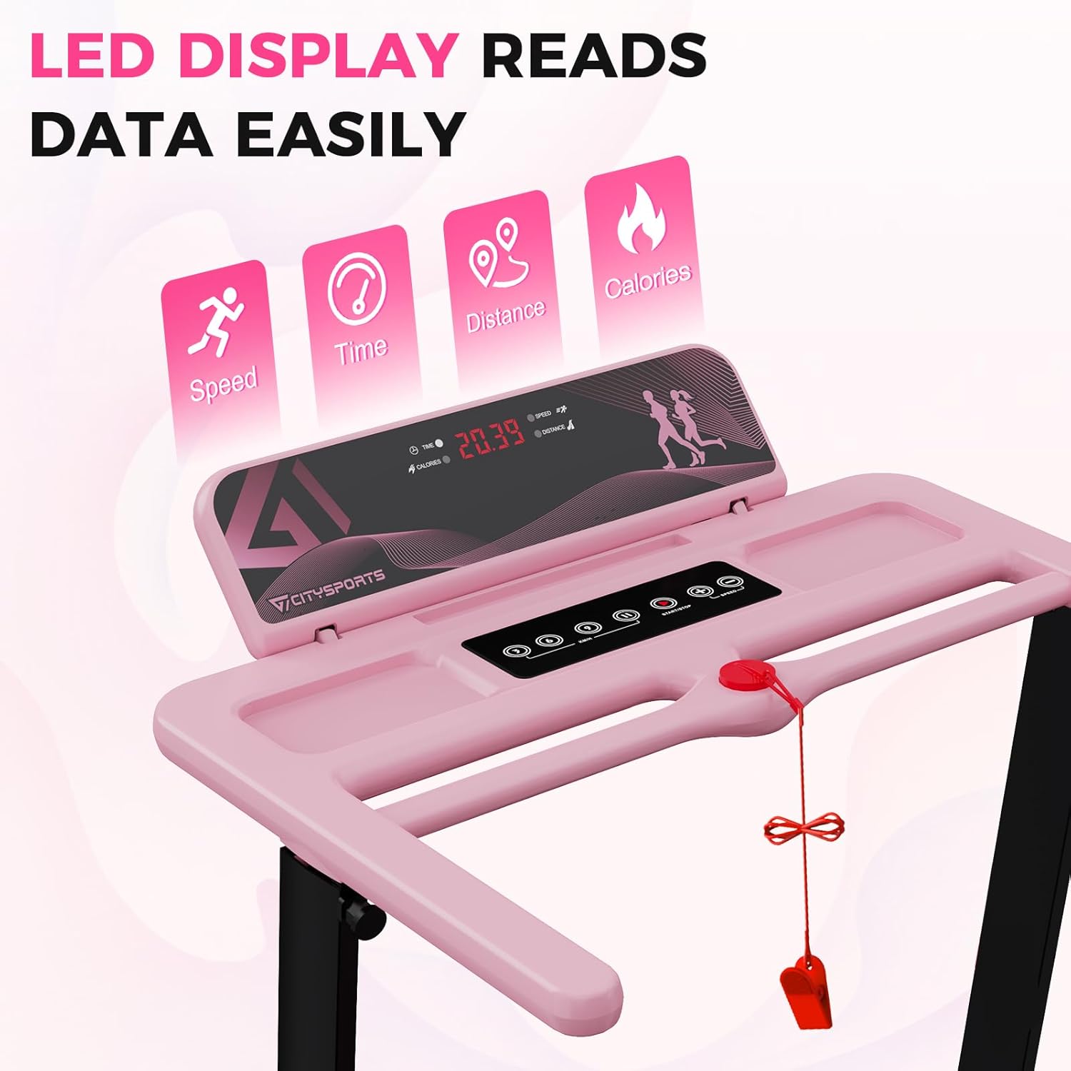 Tapis de Course,Tapis Roulant Pliable 12 km/h,avec Affichage LED,APP et 360° Tablet Holder,Walking Pad Compact pour la Maison et Le Bureau PINK