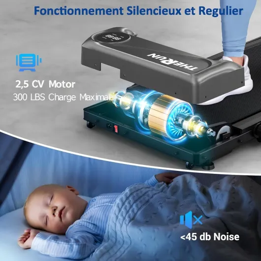 Tapis Roulant Pliable Tapis de Course Electrique 10KM/H Vitesse Réglable Ultra Silencieux avec télécommande et écran LCD pour Maison/Bureau Argenté