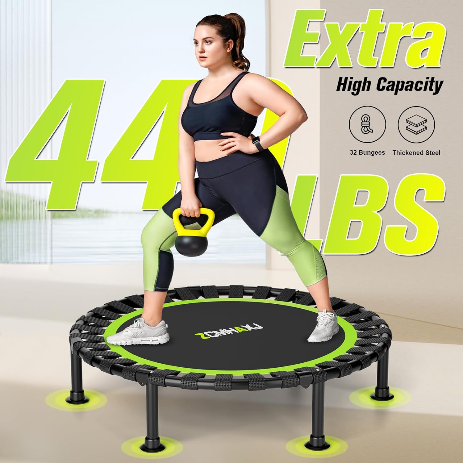 'ZCMHAXJ Foldable Mini Trampoline, 40'' Rebounder Trampoline for Adults & Kids, 450lbs Capacity with/Without U/T-Shaped Adjustable Bar, Indoor Fitness Workout Exercise Equipment' 40 Inches Sans poignée
