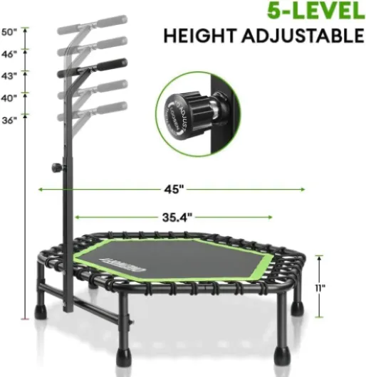 Trampoline à Rebond de 107/114cm pour Adultes, Mini Trampoline Silencieux pour Exercices en intérieur, Trampoline de Fitness avec Rebond Bungee 114cm-vert