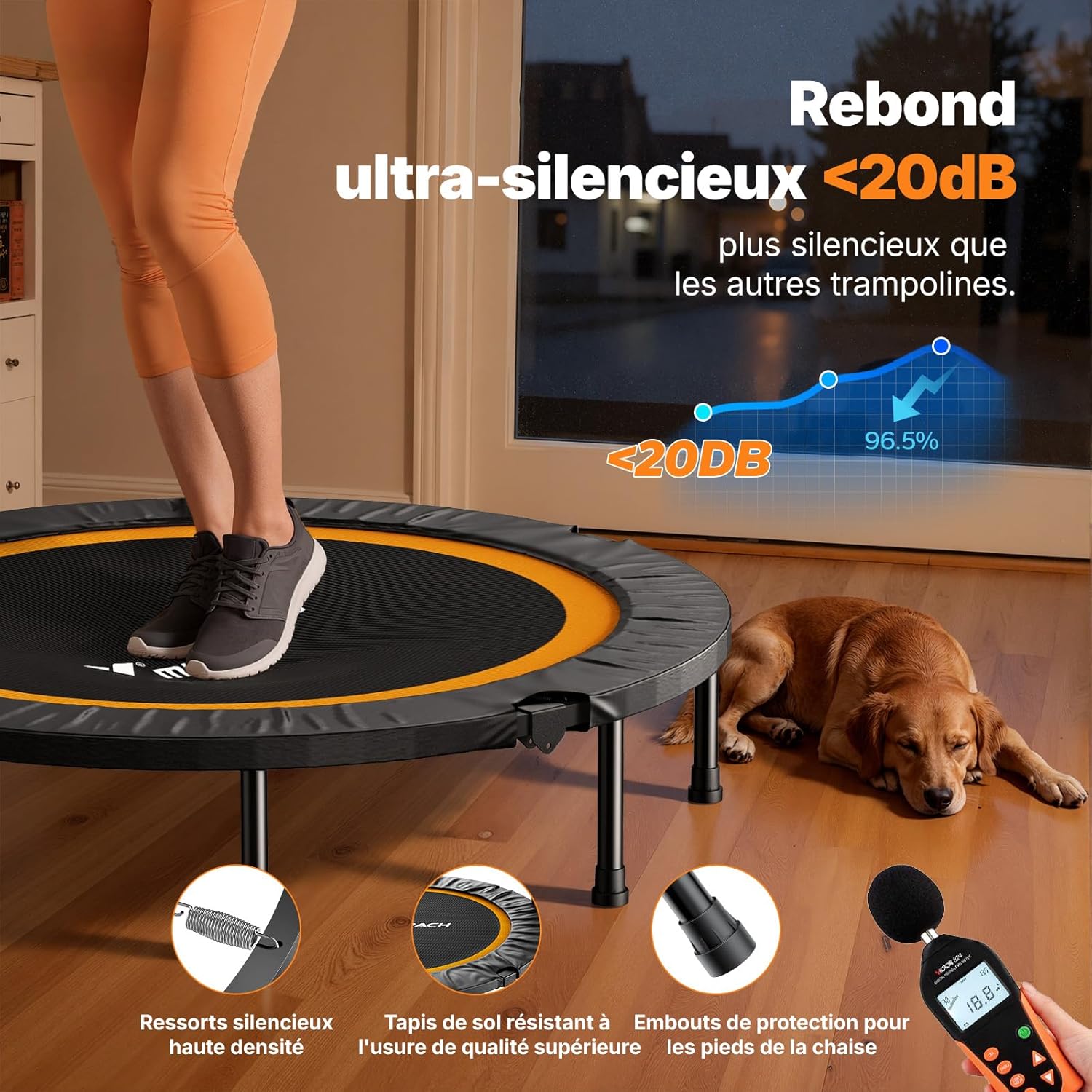 Trampoline Fitness - 102cm/122cm Mini Trampolines Pliables Charge maximale 330 LB, Trampolines Adulte Trampoline Interieur Silencieux 122cm/48'' - Sans poignée