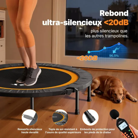 Trampoline Fitness - 102cm/122cm Mini Trampolines Pliables Charge maximale 330 LB, Trampolines Adulte Trampoline Interieur Silencieux 122cm/48'' - Sans poignée