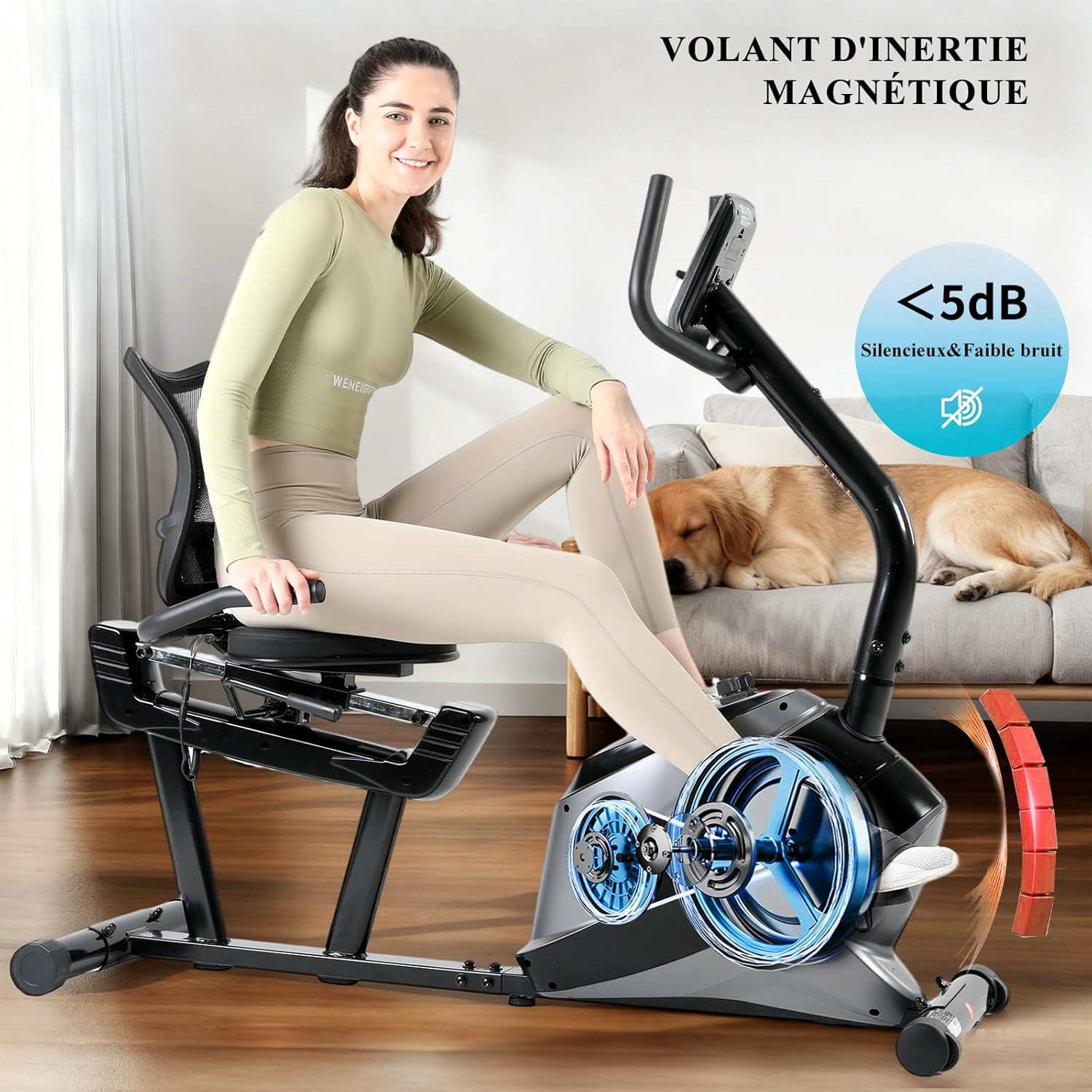 Vélo d appartement Semi Allongé Magnétique 8 Niveaux Résistance, Velo d appartement Dossier Réglable Ergonomie, Impulsion/Ecran LCD, Velo Appartement Semi-Allongé Volant Silencieux, Maison/Bureau