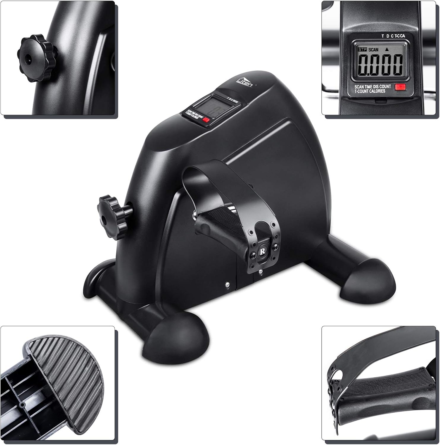 Mini Vélo d'Appartement, Uten Pedalier d'appartement Portable avec Ecran LCD Bouton de Pédaler Résistance Réglable Bras Jambes Entraîner 1-Noir