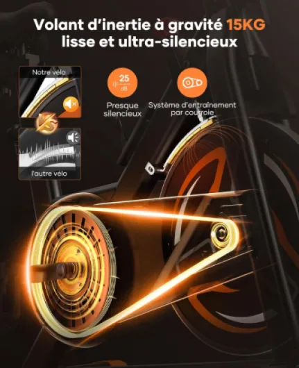 Velo D Appartement Magnetique, Velo Appartement Connecté APP, Résistance réglable, Vélo d'intérieur avec silencieux, Vélos D'appartement avec fréquence cardiaque Capacité 160KG orange