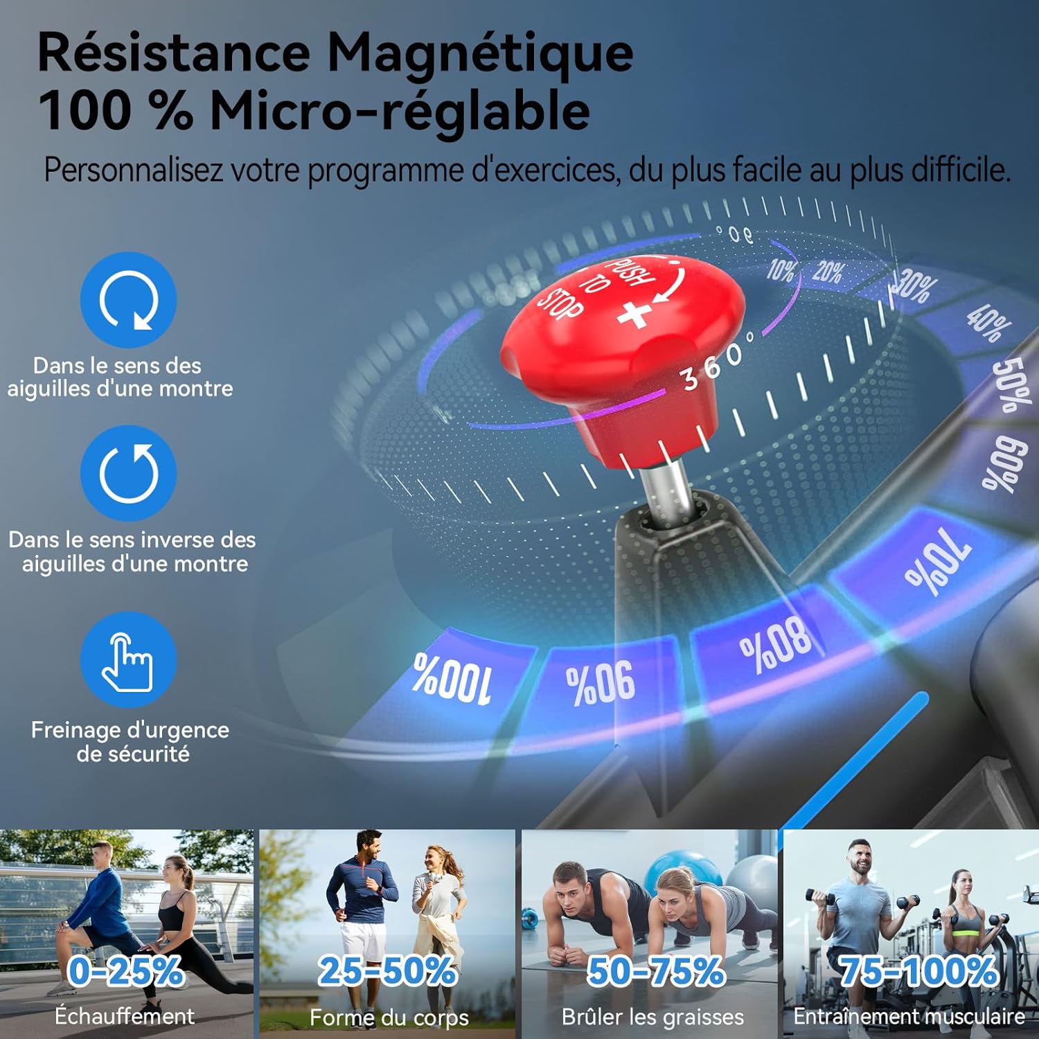 Vélo d'Appartement avec APP, Vélo d'intérieur avec silencieux, Velo d Appartement Résistance Magnétique Réglable, écran LCD, Siège Confortable, Capacité Max 160 kg noir-bleu