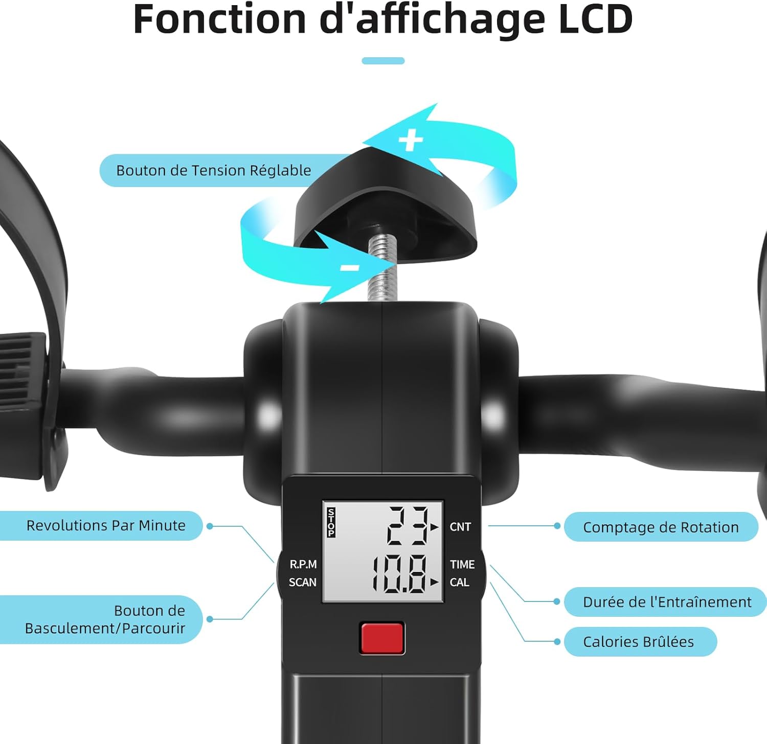 Himaly Mini Exercise Bike Portable Pedal Exerciser Gym Fitness Leg Arm Training Adjustable Resistance with LCD Display for Women and Men Noir