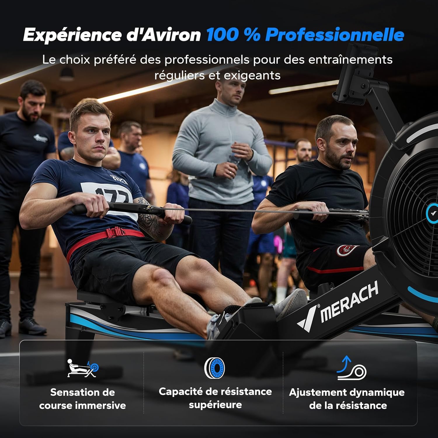 Rameur d'appartement à Résistance Aérienne, 10 Niveaux Réglables avec APP Exclusive, Rameur Professionnel Musculation pour Intérieur, Siège Ergonomique Confortable, Stockage Facile
