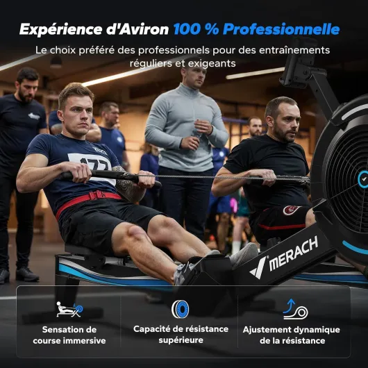 Rameur d'appartement à Résistance Aérienne, 10 Niveaux Réglables avec APP Exclusive, Rameur Professionnel Musculation pour Intérieur, Siège Ergonomique Confortable, Stockage Facile