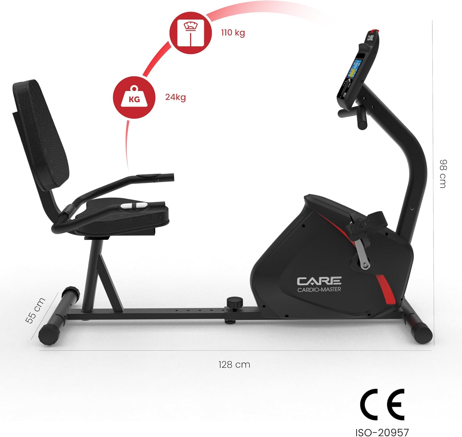 Velo d'appartement - Cardio Master Connecté - Réglable & Confortable - Pédales Sanglées - Résistance Magnétique - 21 Programmes Noir