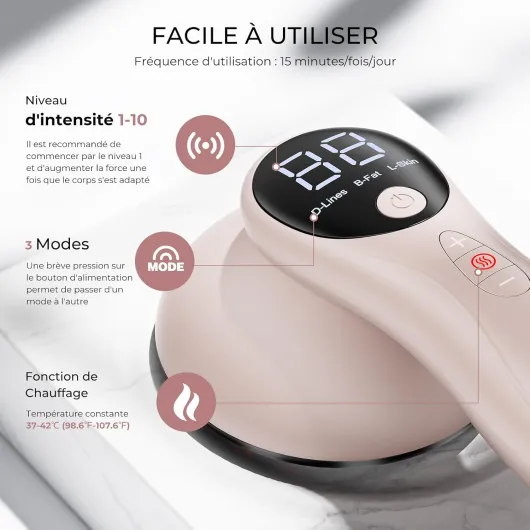 Masseur Anti Cellulite Appareil Massage Minceur Vibra Pro, 4 Têtes de Professionnel Pour La Taille, Ventre, Fesses, Bras, Unisexe, Lifte, Resserre et Masse la Peau (Or Rose)