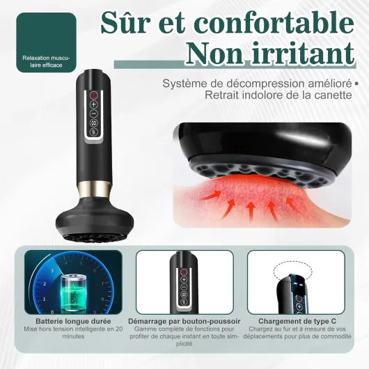 Masseur Anti Cellulite 12 Niveaux Appareil de Gua Sha à Usage Domestique Anti Cellulite Puissant Appareil Masseur Ventouse Electrique Anti Cellulité Sculpture (Gris)