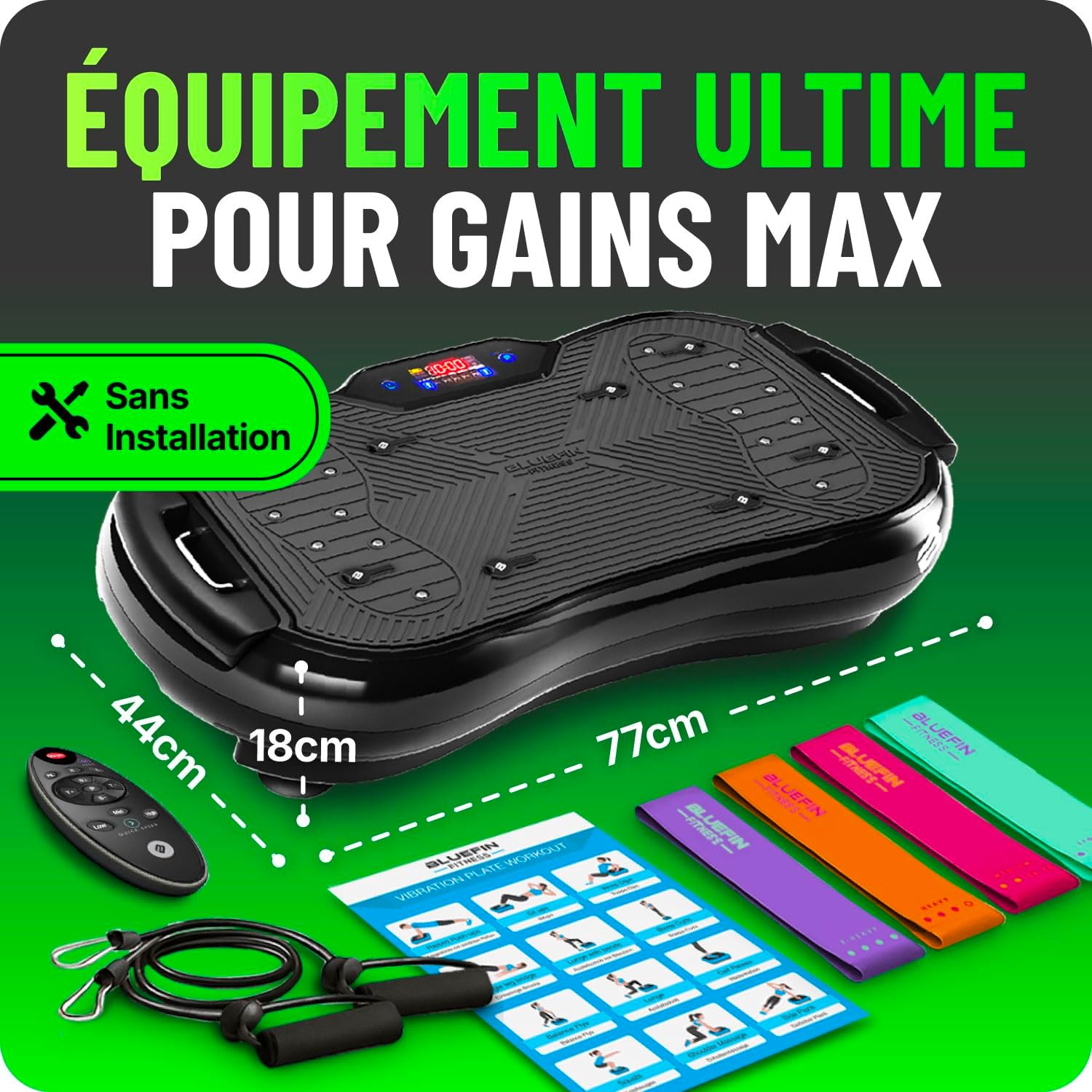 Plateforme Vibrante Bluefin Fitness Machine à d'exercice Vibrations Appareil à Vibrations pour l'entraînement de Tout Le Corps pour la Maison & Rangement Facile B Ultra Slim Plus