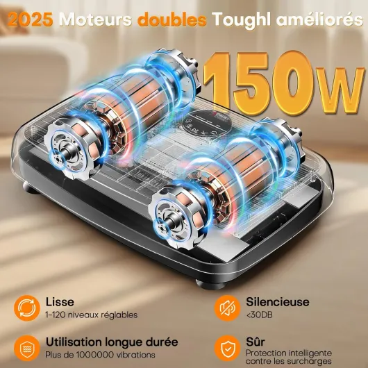 Plateforme Vibrante Perte de Poids, Plateforme Vibrante de Massage Lymphatique, Modèle 2025 Amélioré à Double Moteur Plaque Vibrante, Capacité de 204 kg, 1 à 120 Niveaux Noir