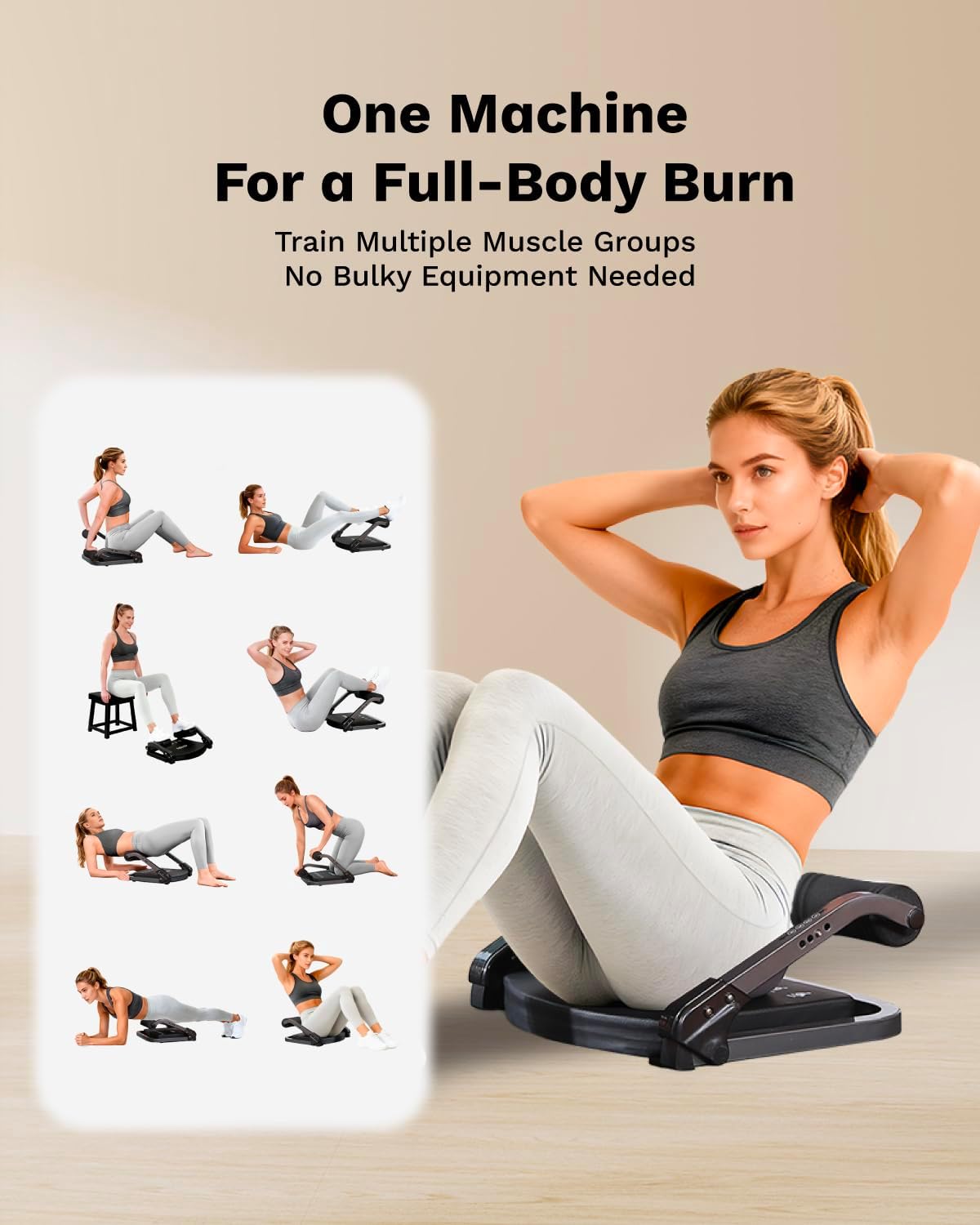 Abdos musculation appareil 8-en-1, 4 angles ajustables, design pliable, supporte jusqu'à 100 kg, machine abdominale qui tonifie et sculpte les abdominaux et obliques