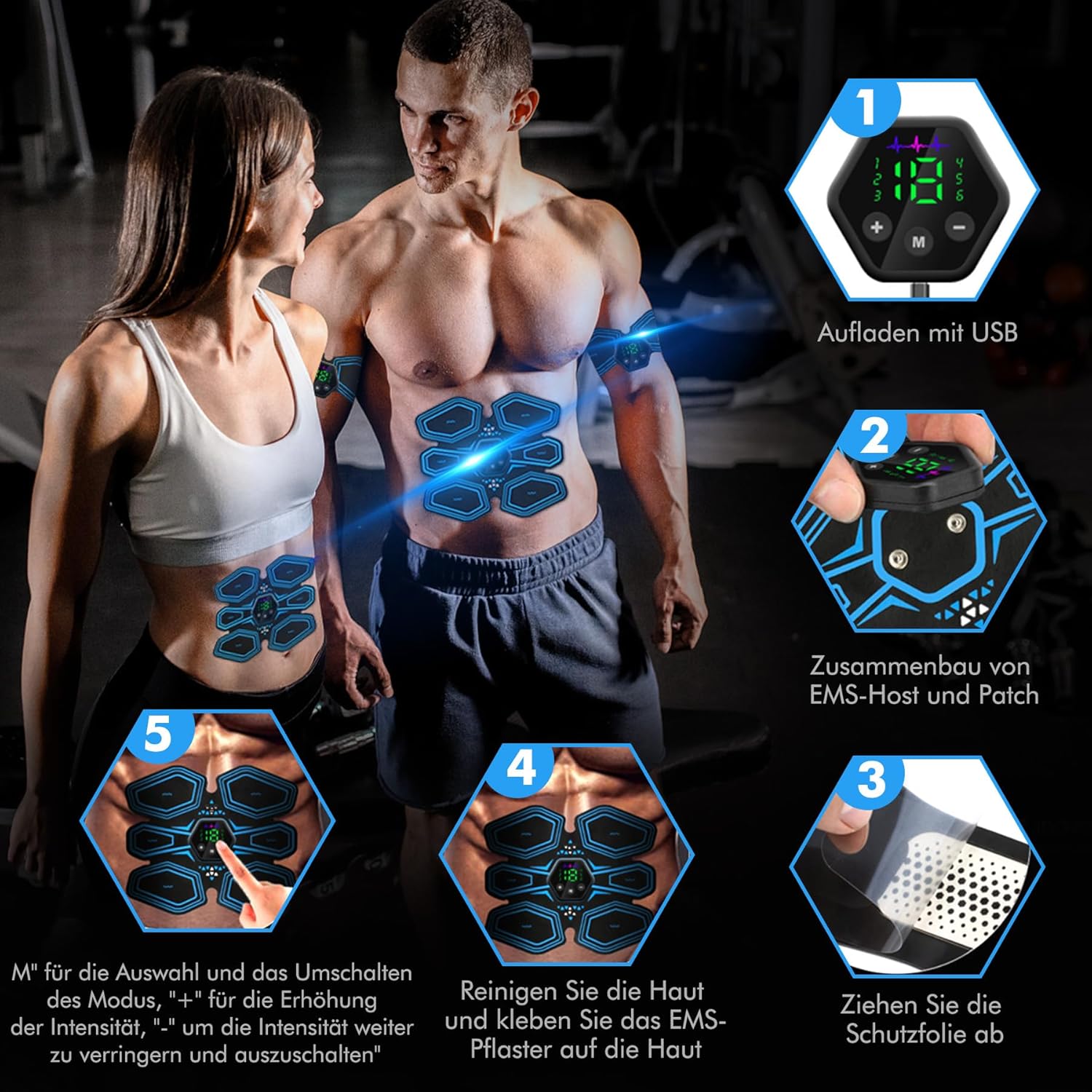 Electrostimulateur Musculaire, Ceinture Abdominale Electrostimulation,6 Modes et 19 Intensités, Ceinture Musculation Electrostimulation pour Abdos/Bras/Jambes/Fesses,Homme Femme