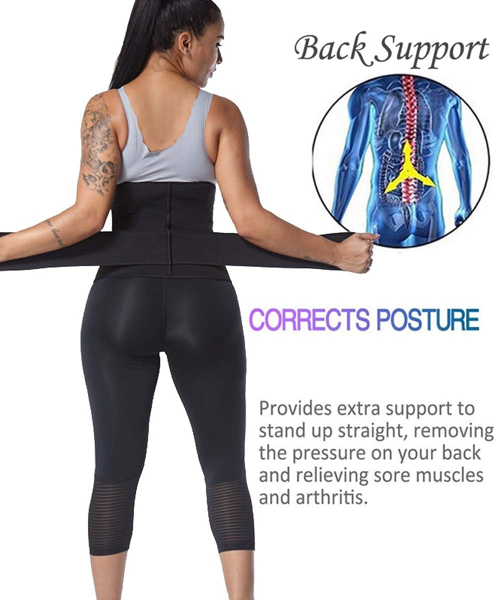 SEXYWG Ceinture de Sudation Femme Abdominale Néoprène Ajustable Corset Gaine Ventre Plat Sauna Sport Soutien du Dos Noir XL