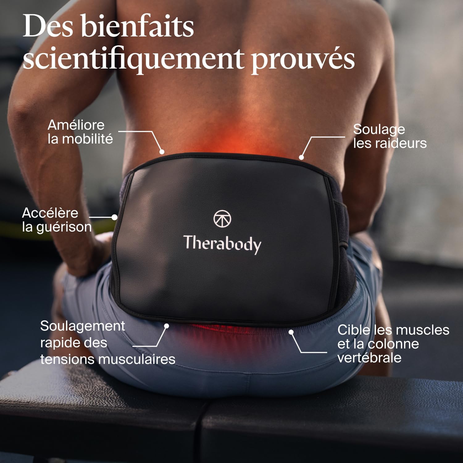 ThermBack LED de Therabody - Ceinture Dorsale 4-en-1 avec Chaleur, Infrarouge, Vibrations et LED pour un Soulagement Ciblé et Efficace des Douleurs Lombaires