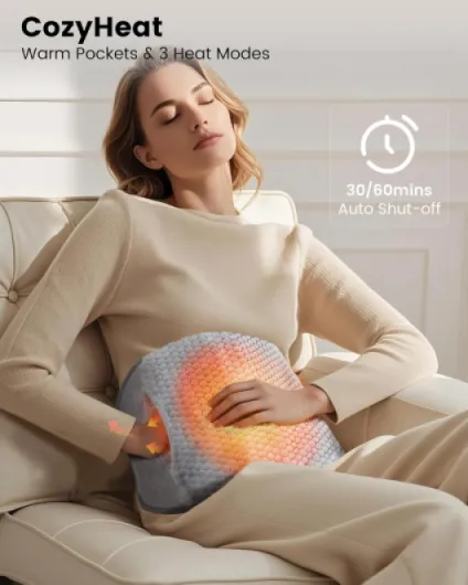 Ceinture chauffante lombaire，3 Modes De Massage et 3 Niveaux de Température, taille ajustable 86-156 cm，cadeau femme 60X32X4.5cm