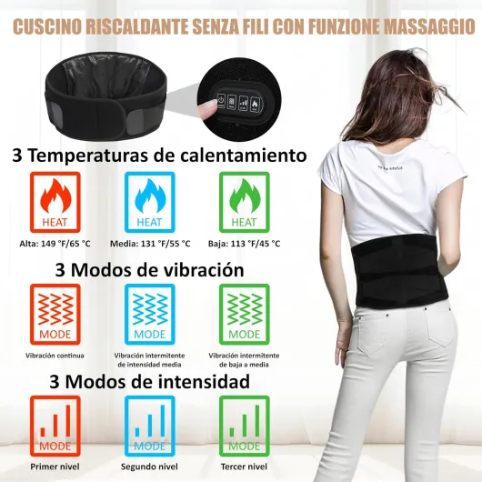 Ceinture chauffante de massage contre les maux de dos avec batterie de 10 000 mAh, sangle de 150 cm, sangle réglable, ceinture chauffante électrique avec 3 modes, 3 intensités, avec minuterie