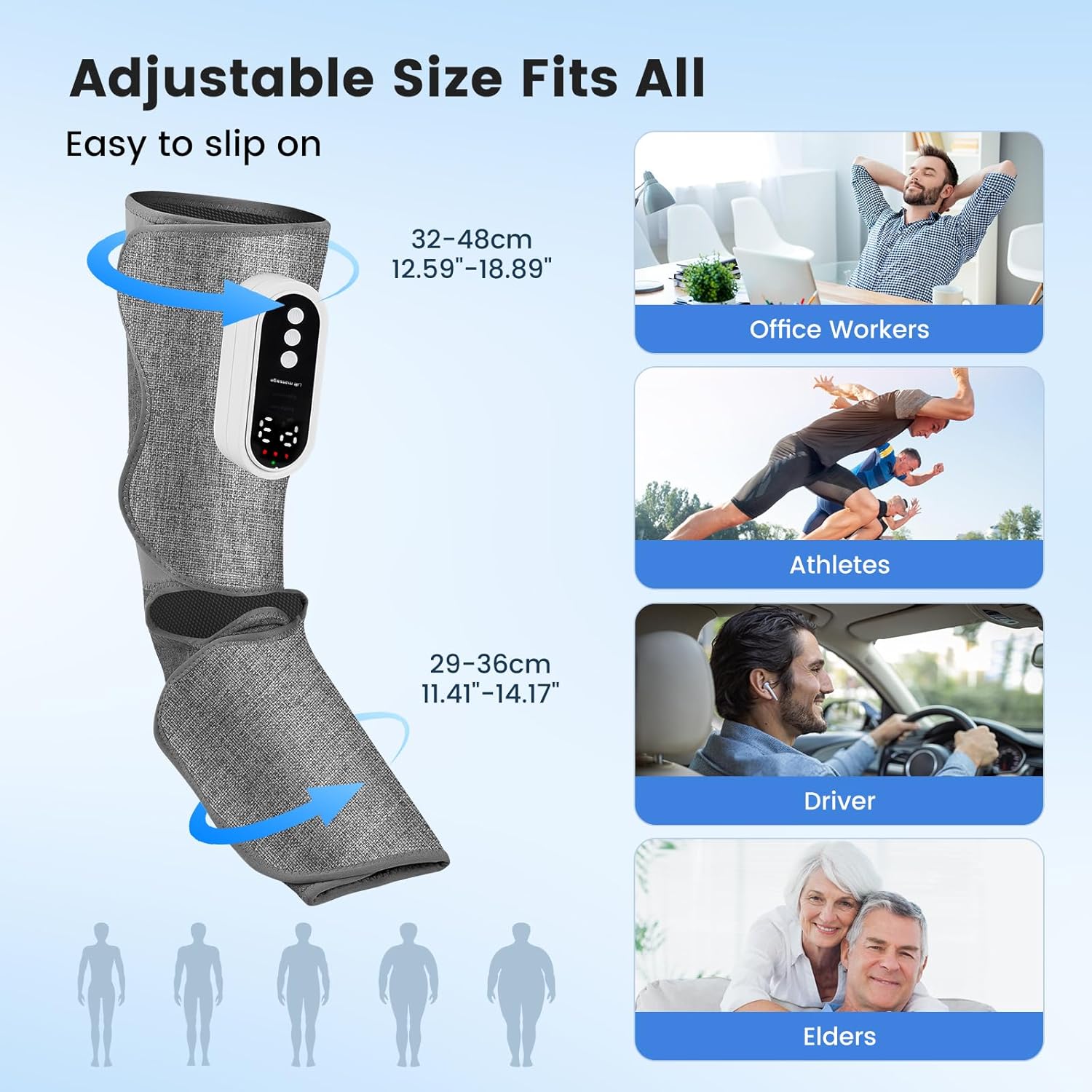 Masseur de jambes, 2 packs de compression 3 modes et 3 intensités de massage circulatoire pour pied avec minuterie de 15 minutes, soulagement de la douleur musculaire dans les jambes lourdes