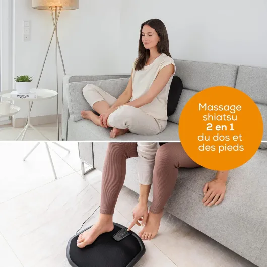 FM 70 Appareil de massage Shiatsu pour les pieds et le dos, massage bienfaisant avec fonction chaleur activable pour soulager les tensions, matériau agréable, avec arrêt automatique Noir