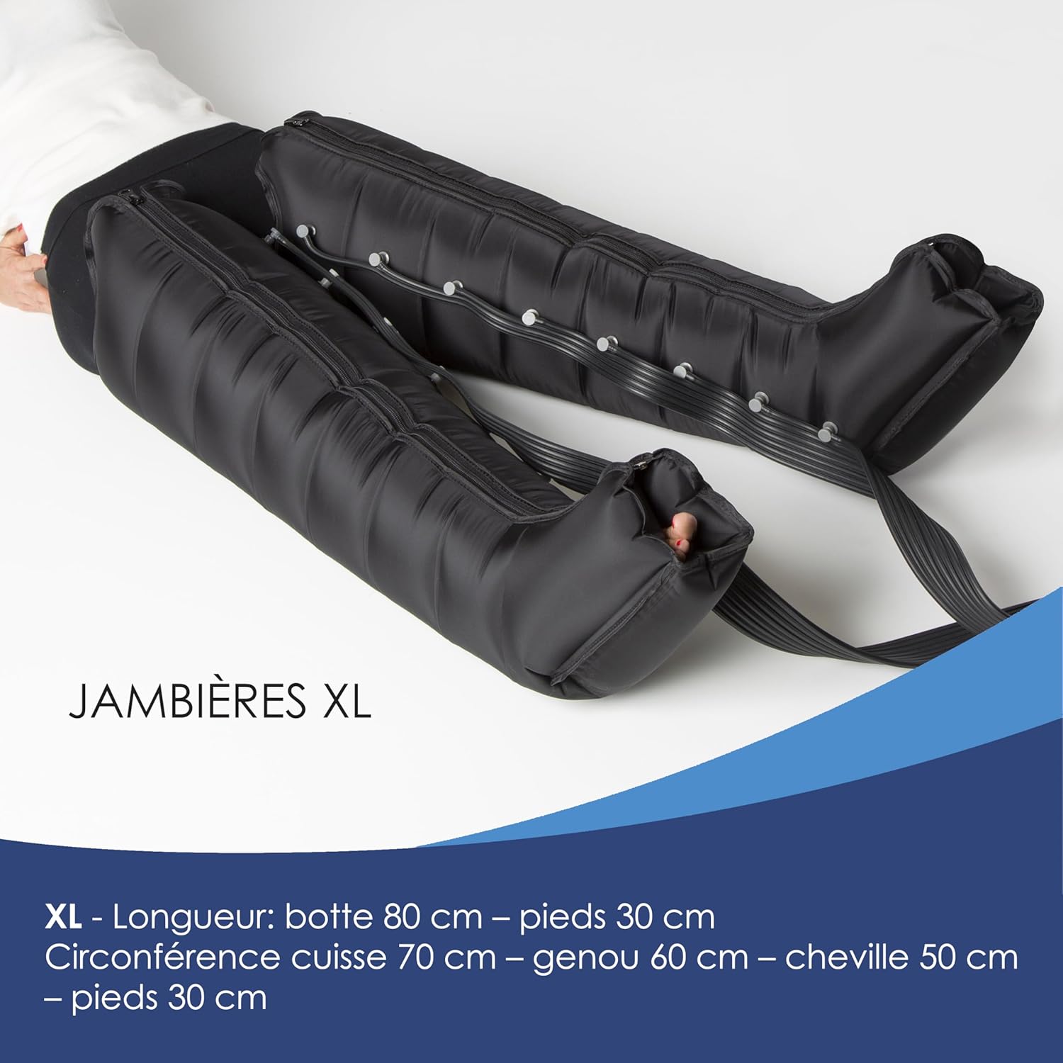 ® Premium 8.0 Compact Pressotherapie Professionnelle Drainage Lymphatique 8 Chambres à Air - Appareil de Massage Jambes 6 Programmes de Massage, 2 Bottes XL et Ceinture Abdominale 2 Leggings et Bande Abdominale
