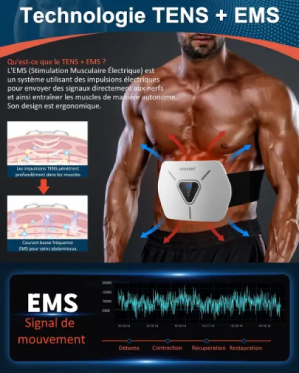 Ceinture Abdominale Electrostimulation - Electrostimulateur Musculaire Intégré, 8 Modes et 30 Niveaux, Confortable et Ajustable pour Abdos, Dos - Stimulateur Musculaire Electrique Unisexe Gris