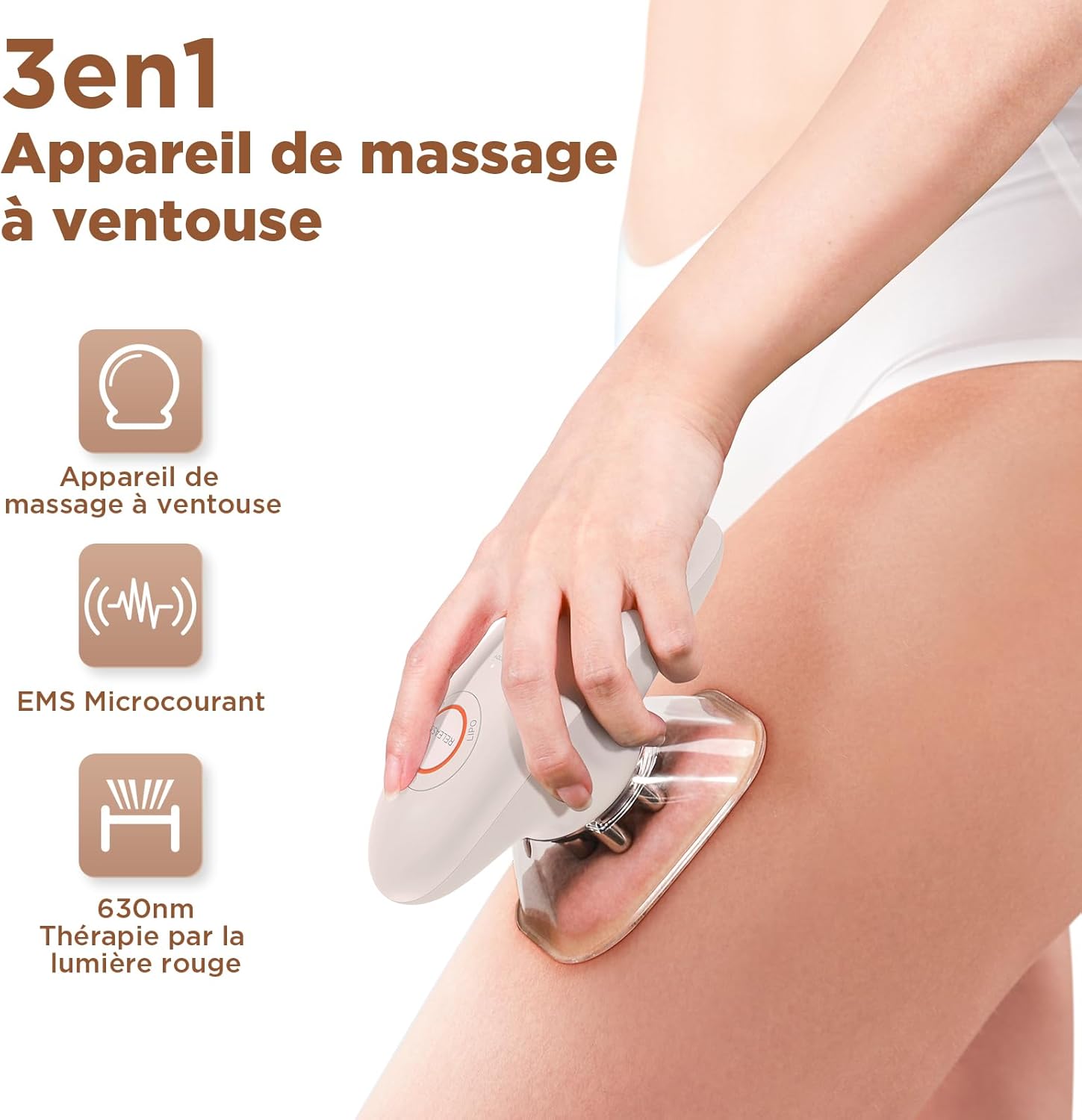 Masseur Anti Cellulite à Ventouse Électrique Palper-rouler Automatique Appareil Massage Infrarouge Minceur Aspiration Liposuccion Raffermissement pour Visage, Ventre, Jambes, Cuisses, Bras Beige Rose