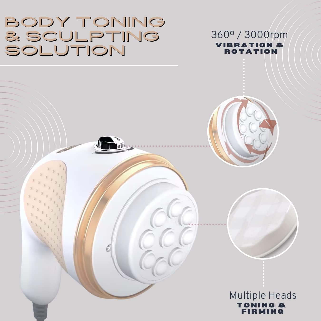 Vibratone Pro Masseur Amincissant Sculptant Circulaire, 3000rpm, Anti-Cellulite – Appareil de Massage Vibrant Électrique, Palper Rouler, Massage Minceur, Bien-être, Sculpture du Corps Blanc et Rose Doré 1 Unité (Lot de 1)