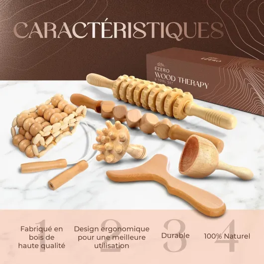 Maderotherapie Kit Complet Cellulite 6 Pièces - Kit Maderotherapie Complet - Palper Rouler Anti Cellulite, Rouleau Massage Anti Cellulite - Drainage Lymphatique - Maderotherapie Ventre