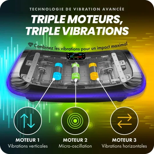 Plateforme Vibrante et Oscillante 4D Triples Moteurs Silencieux Bluefin Fitness - Idéal pour Fitness et Musculation - Appareil de Massage Anti-Cellulite - Perte de Poids Rapide