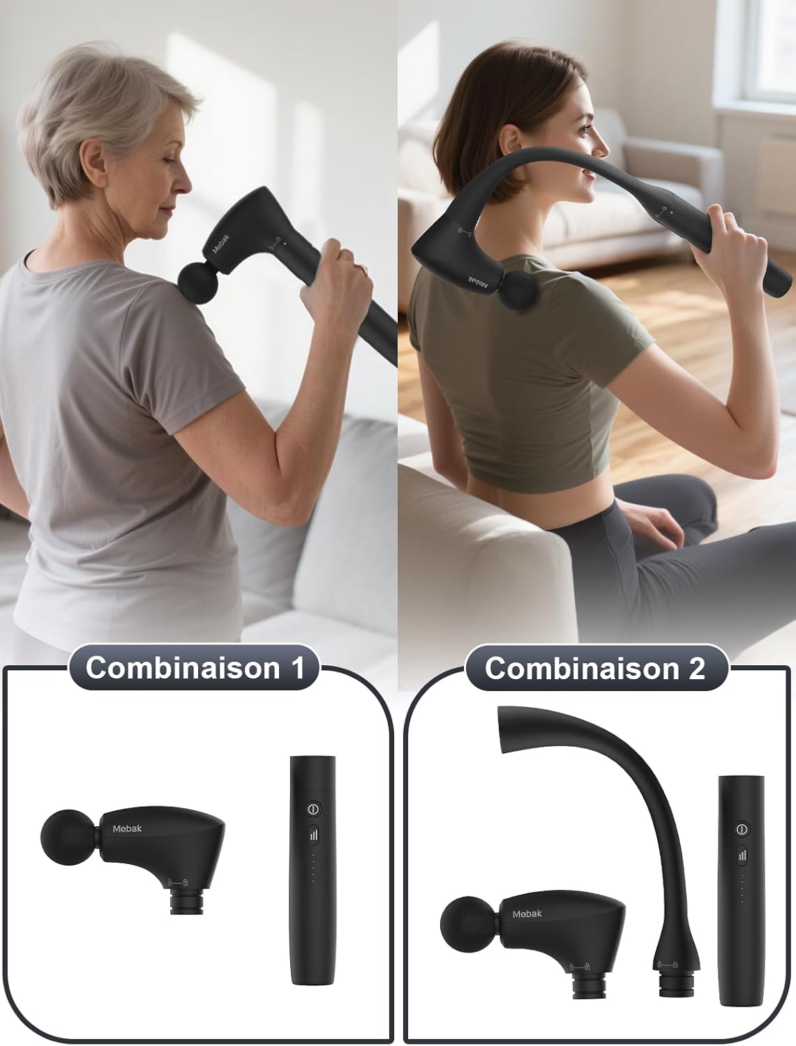 M3 Pistolet de Massage Massage Gun Musculaire, 2 en 1 Transformable Pistolet Massage, 5-Speed électrique Ultra Silencieux Portatif Masseurs pour le Dos, les épaules et le Corps Relax Noir