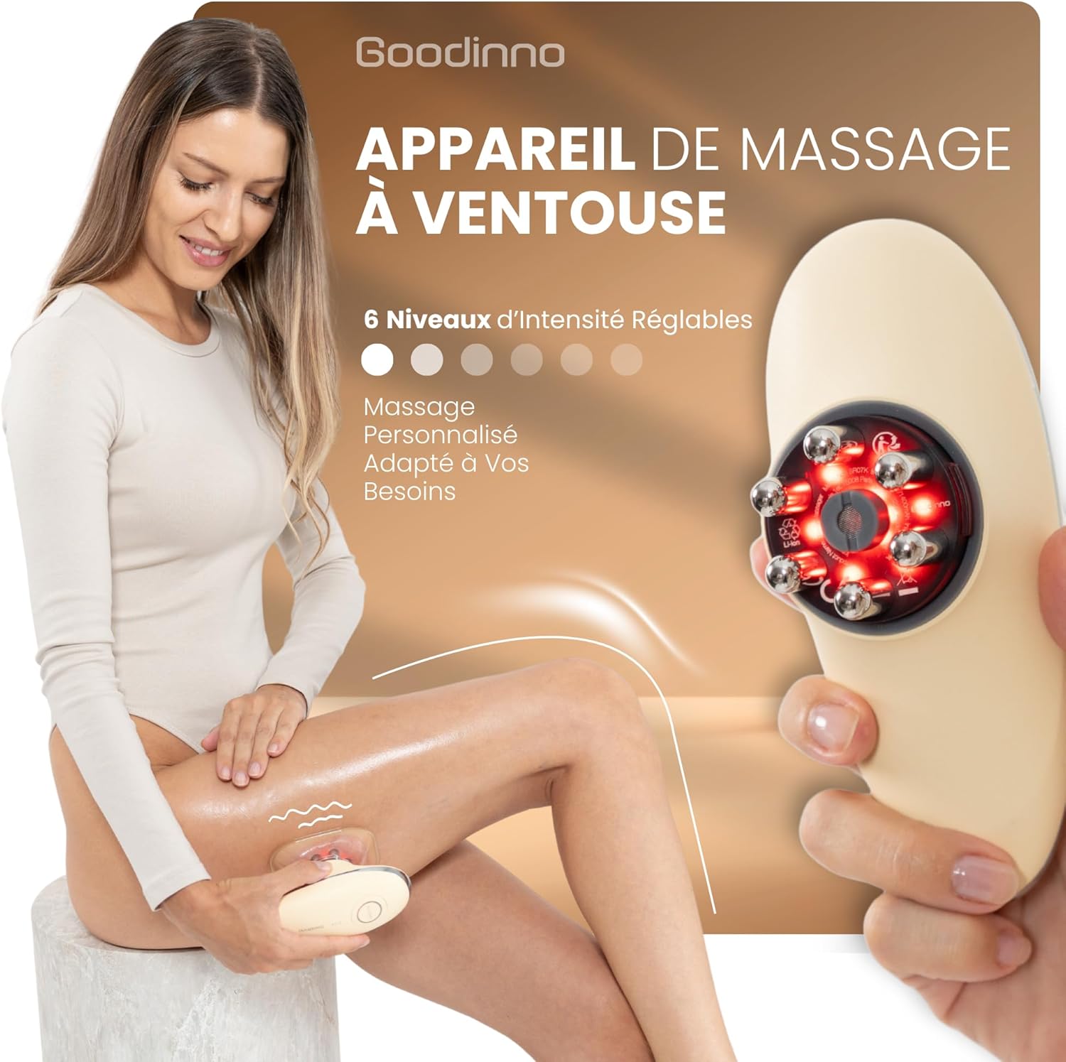 Appareil de Massage Anti Cellulite à Ventouse Électrique – Palper Rouler Automatique, 6 Niveaux d’Intensité - Stimule la Circulation Sanguine et le Drainage Lymphatique